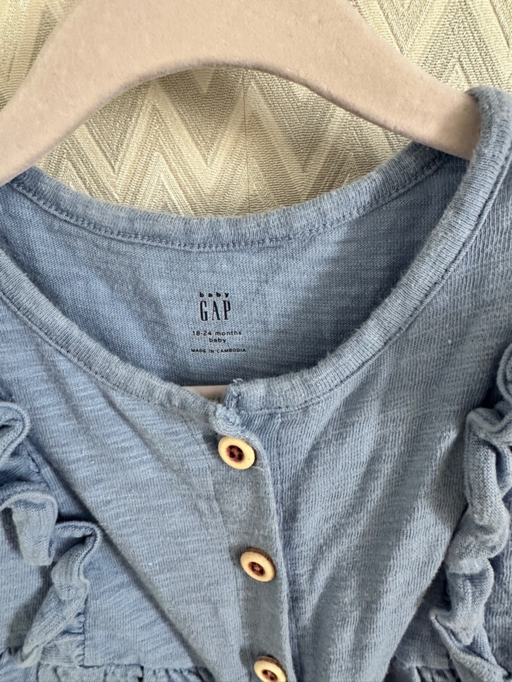 GAP Blue Ruffle-Trim Button Front Romper - Picture 2 of 3